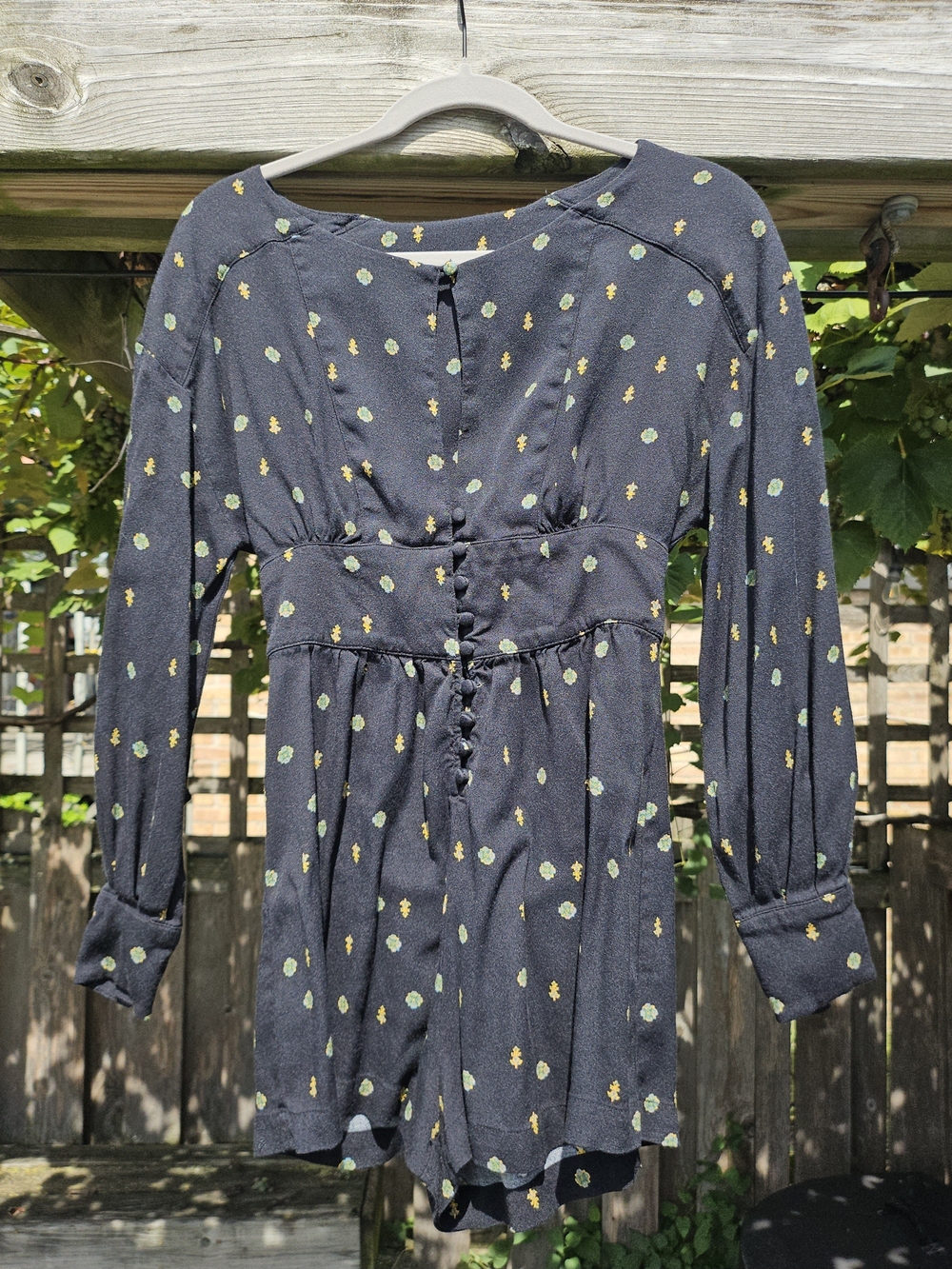Free People Black Floral Long-Sleeve Romper Size Small